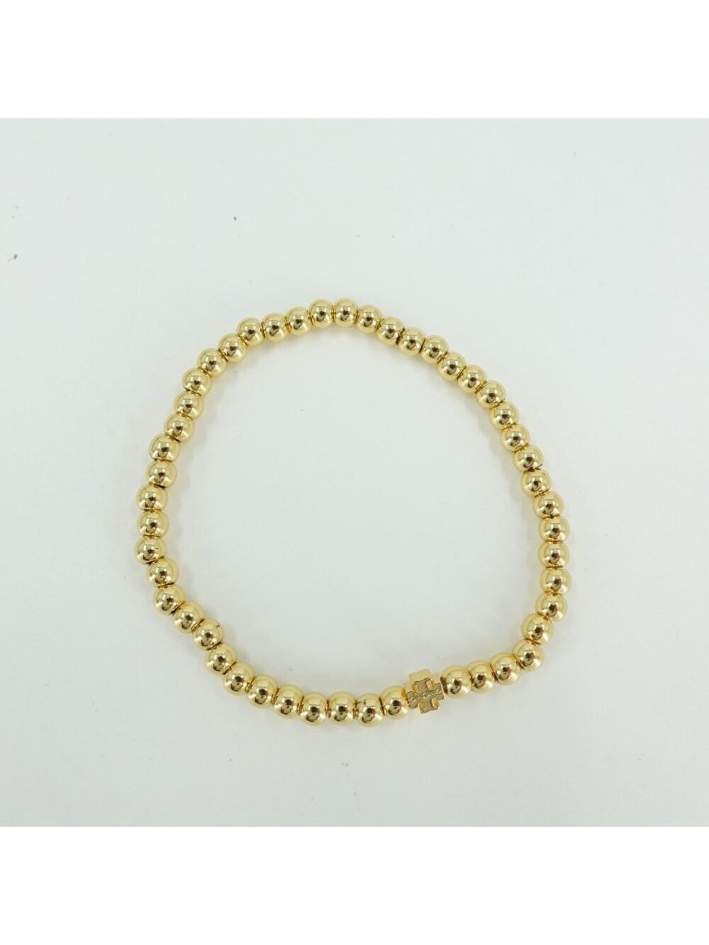 Tory Burch Gold Beaded Logo Stretch Bracelet Gold OS